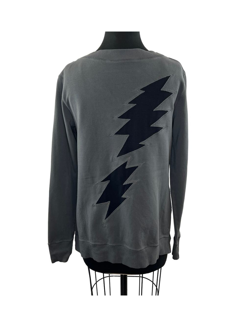 NANCY ROSE Gray Lightning Bolt Top Cotton Side Slit Crew Neck Performance Size 4